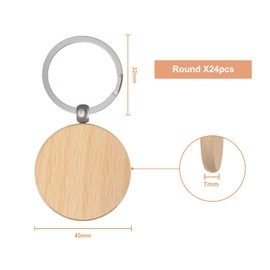 efuturetime Wooden Key Fob, Wooden Keychain Key Ring, Writeable Key Ring Blanks Wood for DIY, Painting, Decoration, Gifts, 24 pieces round
