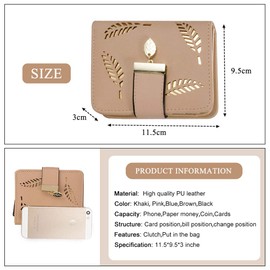 SRXWO Women's Small Leather Purse, Bifold Wallet, Handbag with Cash/ID/Credit Card Holder, Women Vegan Purse, Small Purses with Zip for Women and Girls, beige, Elegant