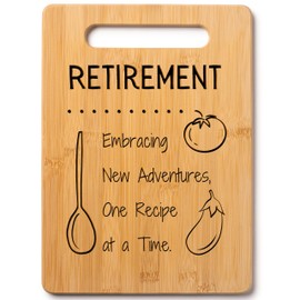 Retirement Gift: Embracing New Adventures, One Recipe at a Time. Decorative Bamboo Cutting Board with Handle, 12" x 8"
