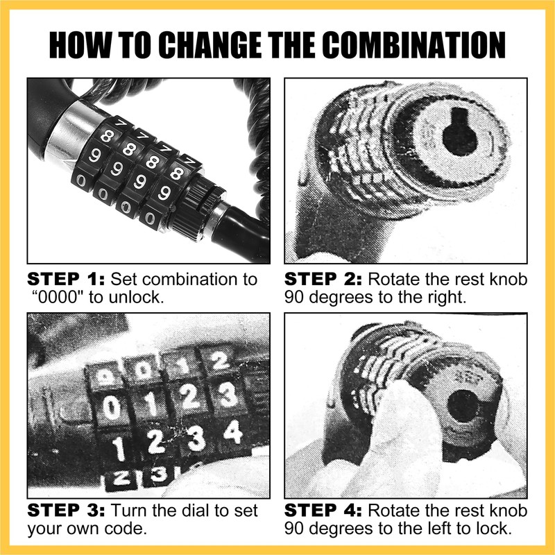 BULLSPANN Bicycle Chain Lock Cable Lock 4 Digit Security Diameter