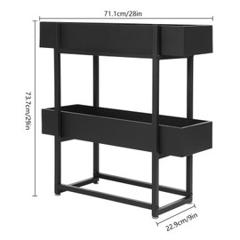YUYFCC Carbon Steel Plant Stand 2-Tier Flower Display Stand Freestanding Plant Storage Shelf Narrow Flower Pot Holder Modern Plant Bench Plant Rack for Lawn Patio Balcony Garden 28" x 9" x 29", Black