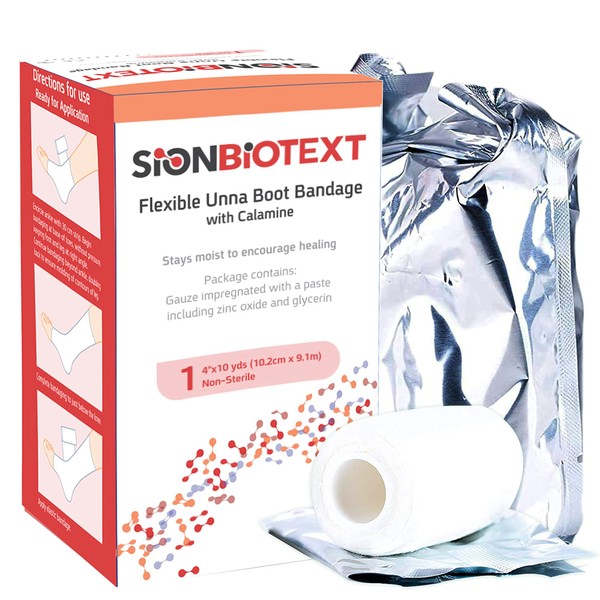 Unna Boot with Zinc and Calamine by Sion Biotext - Compression Bandage Flexible Wrap Maintain Moist Healing Environment for Leg Venous Ulcers Reduce Edema Anti-Itching 4 Inches X 10 Yards (Pack of 3)
