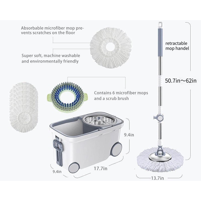 Michao Spin Mop Bucket Deluxe 360 Spinning Floor Cleaning System