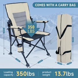 MAIRMAN Camping Chairs for Adults, Adjustable Backrest Lawn Chair, Support 350 LBS Folding Chairs with Cup Holder, High Back Camping Chair for Outdoor, Sports Events, Fishing, RV Travel