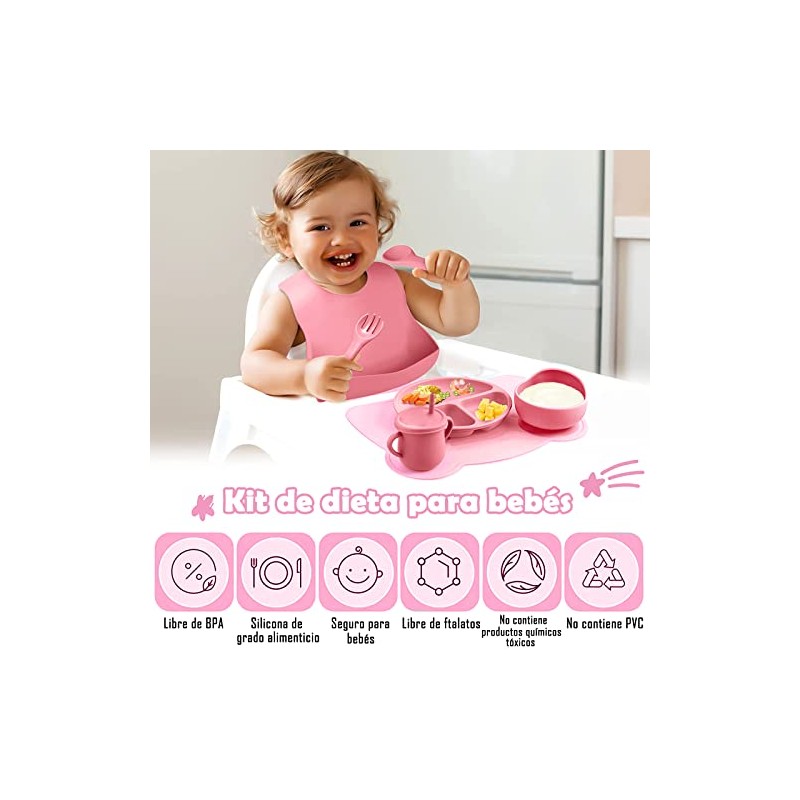 Platos para Bebe Silicon, 10 Pzas Set Alimentacion Complementaria Bebe,