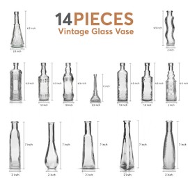 BULK PARADISE Decorative Vintage Bud Vases with Corks - Set of 14 Clear Glass Vases for Centerpieces - Cute Small Vases for Flowers - 5oz Glass Bottles Flower Vases Set for Home Decor & Wedding