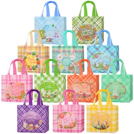 Willaudy 12PCS Easter Gift Bags for Kids Reusable Easter Bags with Handles Bulk for Egg Hunt 8.3" x 5.9" x 7.9"