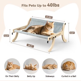 Cat Sill Window Perch Sturdy Cat Hammock Window Seat with Wood and Metal Frame for Large Cats Easily Adjustable for Sills (Gray, Large)