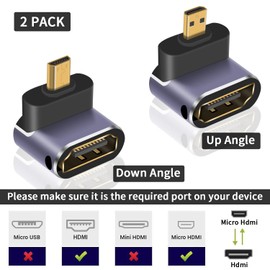 Maxhood Micro HDMI to HDMI Adapter 8K, 90 Degree Micro HDMI Male to HDMI Female Adapter, Up & Down Angle Micro HDMI 2.1 Adapter with Bidirectional 48Gbps High Speed for Hero 7/Raspberry Pi 4, 2pack