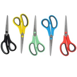Westcott 8" Straight Stainless Steel Soft Handle Scissors, Assorted Colors, Pack of 15