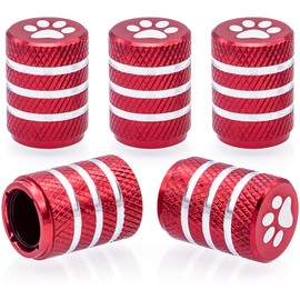 MEAJOO 5PCS Cat Dog Paw Tire Valve Stem Caps, Premium Alloy Stem Covers, with Plastic Liner Corrosion Resistant Leak-Proof, Universal for Cars, SUVs, Bikes, Trucks and Motorcycles (Red)