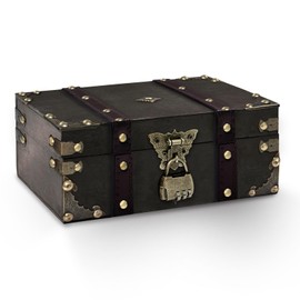 Wooden Treasure Chest, Vintage Treasure Chest with Lock, 24 x 17 x 9.5 cm Pirate Treasure Chest, Children's Birthday Treasure Chest for Wedding Storage Decoration (Colour 1)