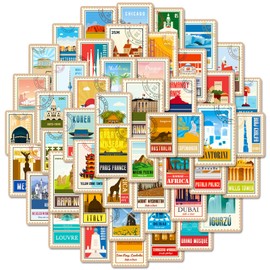 50pcs World Travel Stickers for Girl, Cute Travel Map Waterproof Vinyl Decal for Girl Kids Teen Adult Student Water Bottle Laptop Phone Computer Skateboard Luggage Notebook Scrapbook Guitar