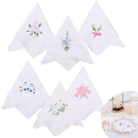 Ladies Handkerchiefs, 6PCS Pocket Square Towel, Women's Handkerchief, Vintage Floral Style Embroidered Lace Ladies Handkerchiefs for Wedding Party(28X28cm)