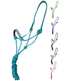 Tahoe Tack Copper Tip Series Braided Rope Horse Halter with Navajo Beaded Noseband, Cowboy Knots, 10 Ft Lead