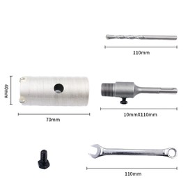 Concrete drill bit 40mm with SDS bit and 110mm adapter, carbide hollow hole cutter for brick, concrete, cement stone walls