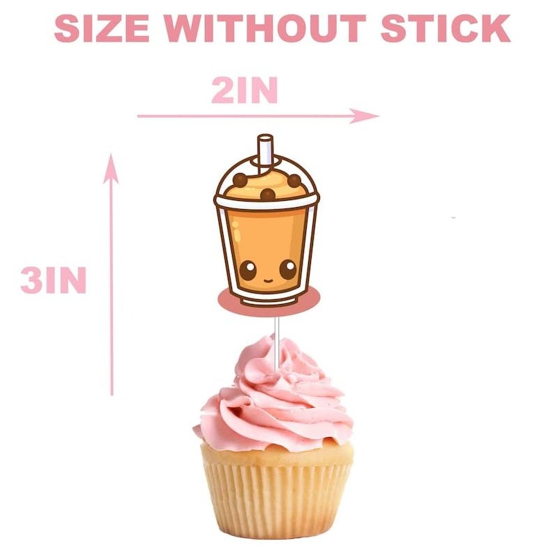 Delightful 10-Piece Boba Tea Theme Cupcake Toppers - Add a