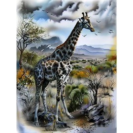 HEIBAGO Giraffe Diamond Painting Für Anfänger, 5D Tier Full Drill Diamant Painting Erwachsene, DIY Cross Embroidery Diamant Kunst Sets Landschaft Diamond Art Bilder Für Wanddekor 30 * 40cm