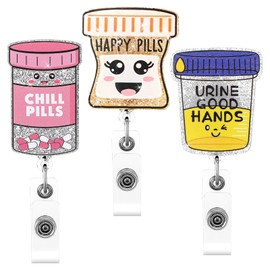 3 Pieces Nurse Badge Reel, Nurse Shaker Badge Holder, Cute Badge Reels Retractable ID Badge Holder, Retractable ID Name Nursing Badge Holder, Glitter Nurse ID Badge Holder with Alligator Clip
