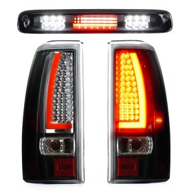 Bomusou LED Tail Light + 3rd Brake Light Kit Fit for Chevy Silverado 1500 2500 HD 1999-2002, for GMC Sierra 1500 2500 HD Fleetside 1999-2003, Taillights and High Mount Stop Light, 3 Pcs, Clear Lens