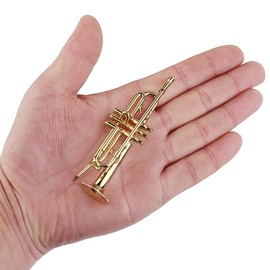 Dselvgvu Miniature Trumpet with Stand and Case Brass Mini Musical Instrument Trumpet Replica Collectible Figurines Dollhouse Accessories Model Home Decoration Display Ornament (3.46"x0.91")