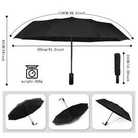 Vicloon Travel Umbrella, Folding Umbrella, 10 Ribs Compact Windproof Umbrella, Auto Open/Close, Sturdy Reinforced Canopy Automatic Portable Umbrella for Men and Women (Black)