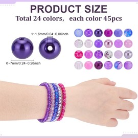 PH PandaHall 1080 Pieces 6 mm Purple Glass Beads Bracelet Making Kit, 24 Colours Assorted Round Beads Crystal Bead Craft Loose Pearl Bulk for Friendship Bracelet Earring Necklace Jewellery Making DIY