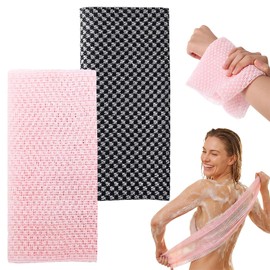 Exfoliating Bath Towel Pack of 2 - Back Scrubber for Shower, Antibacterial Exfoliating Cloth for Back and Body, Smooth Skin for Men and Women (Pink + Black)
