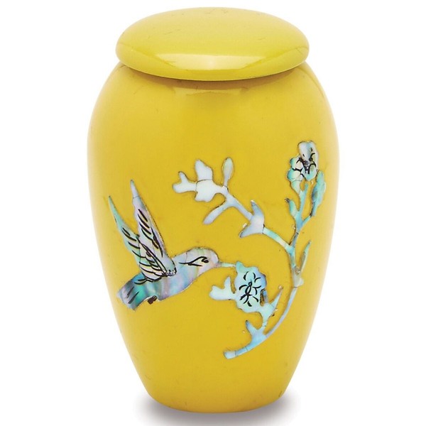 Yellow Hummingbird 3 Cubic Inches Small/Keepsake Funeral Cremation Urn for