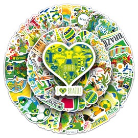 50PCS Brazil Stickers, Colourful Waterproof Vinyl Decals Featuring Brazilian Style Football Carnival & Landmarks,Travel Stickers for Laptop Scrapbook Water Bottle Phone Journals Suitcases
