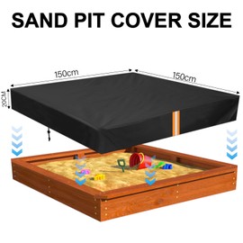 Kasanni Sandpit Cover, Waterproof Sandpit, 420D Sandpit Tarpaulin with Reflective Strips and Storage Bag, Sand Cover, Pool Cover with Drawstring and Elastic Band, 150 x 150 x 20 cm
