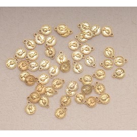 Ruwado 50 Pcs Round Mini Face Charms for Jewelry Making Kits Small 9.6 x 7.8 mm Metal Kits for DIY Crafting Project Necklace Bracelet Key Chain (Antique Gold)