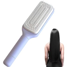 Joufsonan Self Cleaning Hair Brush, Easy Clean with Retractable Bristles, Tangle-Free for All Hair Types, Anti-Static & Frizz-Free, Purple, Women's Hairbrush
