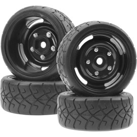 RC 1/10 Scale On Road Tires OD2.55 Rubber & Wheel Rims 12mm Hex Compatible with Traxxas 4 Tec 2.0 Tamiya TT01 XV01 Kyosho WR8 Sakura WLtoys HPI 1/10 RC On Road Racing Car