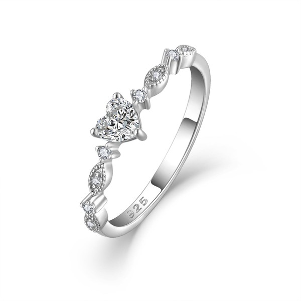Veshon 925 Sterling Silver Heart CZ Ring, Cubic Zirconia Stackable