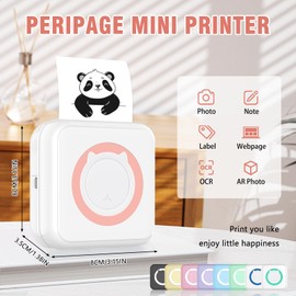 ZAKVOP mini printer, mini photo printer, portable printer inkless, inkless sticker printer, pocket printer, wireless printer Compatible with iOS and Android for Study Notes, Memo, Photos - pink