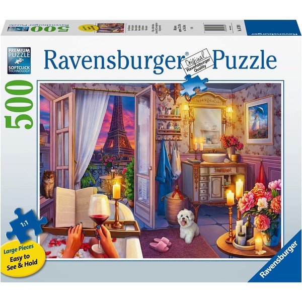 Ravensburger Cozy Bathroom 500 Piece Large Format Jigsaw Puzzle for Adults - 16789 - Every Piece is Unique, Softclick Technology Means Pieces Fit Together Perfectly, Multicolor