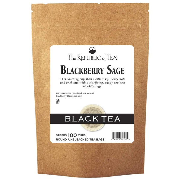 The Republic of Tea Gourmet Blackberry Sage Black Tea, Refill Bag | 100 Tea Bags, Gourmet Black Tea