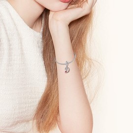 925 Sterling Silver D Letter Initial Dangle Beads Charm Red Zircon Alphabet Pendants for Snake Chain Bracelets Necklace Gift Jewelry for Mother