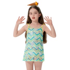 Angel season Girls Cover up for Swimwear Green Wave One Piece Cami Dress Quick Dry Swim Wraps Crochet Knit Swimsuit Size 9-10