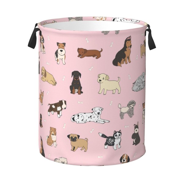 Jbofyee Cute Dogs Pink Laundry Hamper Bag With Waterproof Liner
