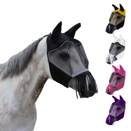 Derby Originals Reflective Safety Horse Fly Mask with Ears and Nose Cover Fringes