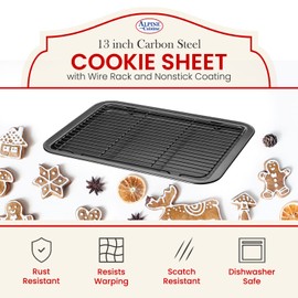 Alpine Cuisine Cookie Sheet with Rack 13x9-Inch - Nonstick Carbon Steel Sheet - Grey Easy Release, Durable, Leak-Proof & Heavy Duty Baking Sheets - Easy to Clean Tray, Dishwasher Safe Cooking Sheet