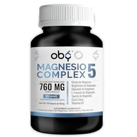 Oby Magnesio Complex 5: Citrato, BisGlicinato, Treonato, Gluconato y Taurato | Sin Oxido | Alta Absorción y Biodisponibilidad | Minerales Quelados, Vi