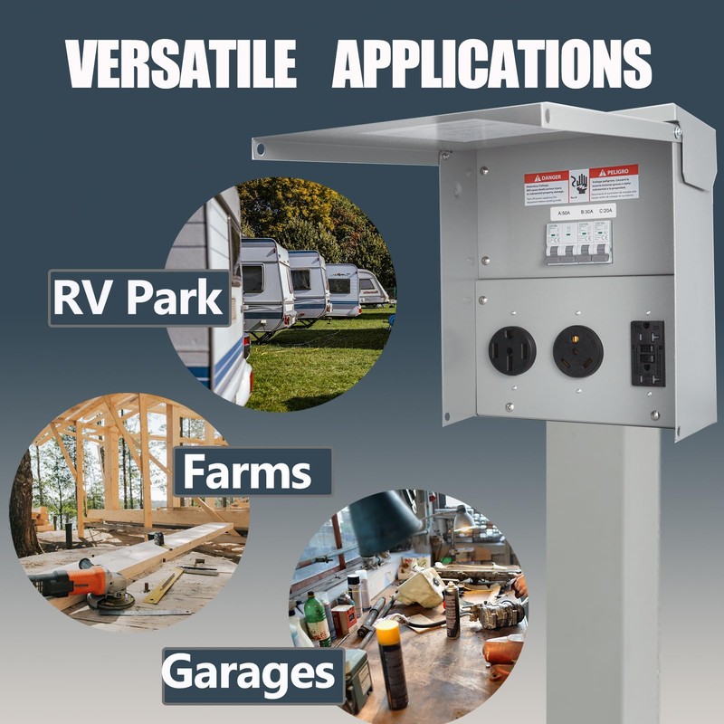 Temporary Electrical Power Outlet Panel Weatherproof RV Receptacle Box with
