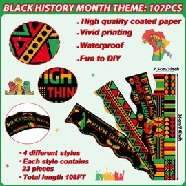 gisgfim 108Ft Black History Month Bulletin Board Borders Decorations 107Pcs African American Inspirational Party Decor Black History Month Border for School Classroom Office Juneteenth Decor