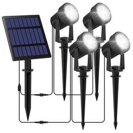 CREPOW Solar Spot Lights Outdoor, 4-in-1 Solar Landscape Spotlight Waterproof 9.8ft Cable, 5W 3000mAh, Auto ON/Off Adjustable Wall Lights for Yard, Ground, Garden, Pool, Lawn (Cold White)