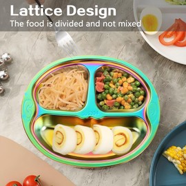 Jioelle Stainless Steel Kids Plates,Salad Plates for Eating Dinner Camping,Unbreakable and Reusable Plates, Dishwasher Safe,3 Compartment Rainbow Plates (2, rainbow)