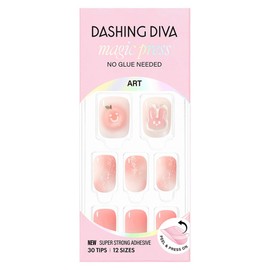 Dashing Diva Magic Press Nail Tip Set Peach Rabbit Regular Round, 1 Set, Pink / 데싱디바 매직프레스 네일팁 세트 피치 래빗 레귤러 라운드, 1세트, 핑크