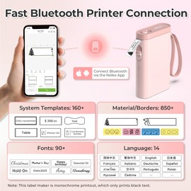 Nelko Label Maker Machine with Tape, P21 Bluetooth Label Printer, Wireless Mini Label Makers with Multiple Templates for School Office Home, Pink